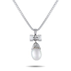 Exclusive Platinum 0.85ct Diamond and Pearl Pendant Necklace MF24-101525 – This luxury necklace is incredibly chic