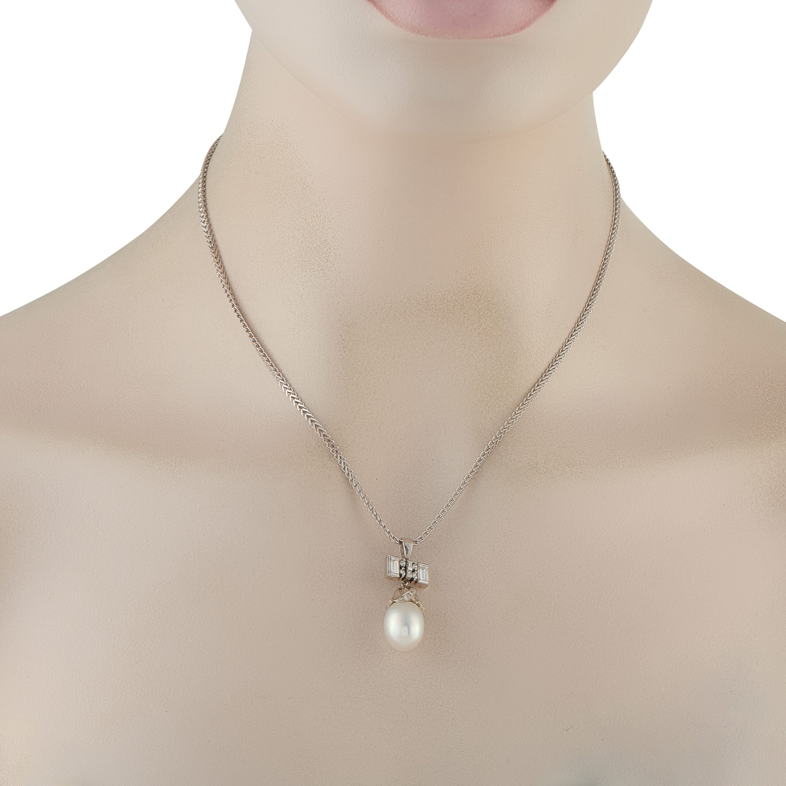 Platinum 0.85ct Diamond and Pearl Pendant
