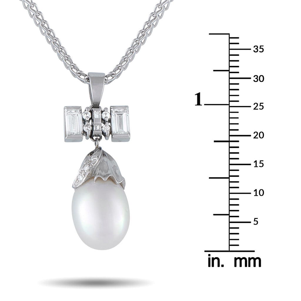 Exclusive Platinum 0.85ct Diamond and Pearl Pendant Necklace