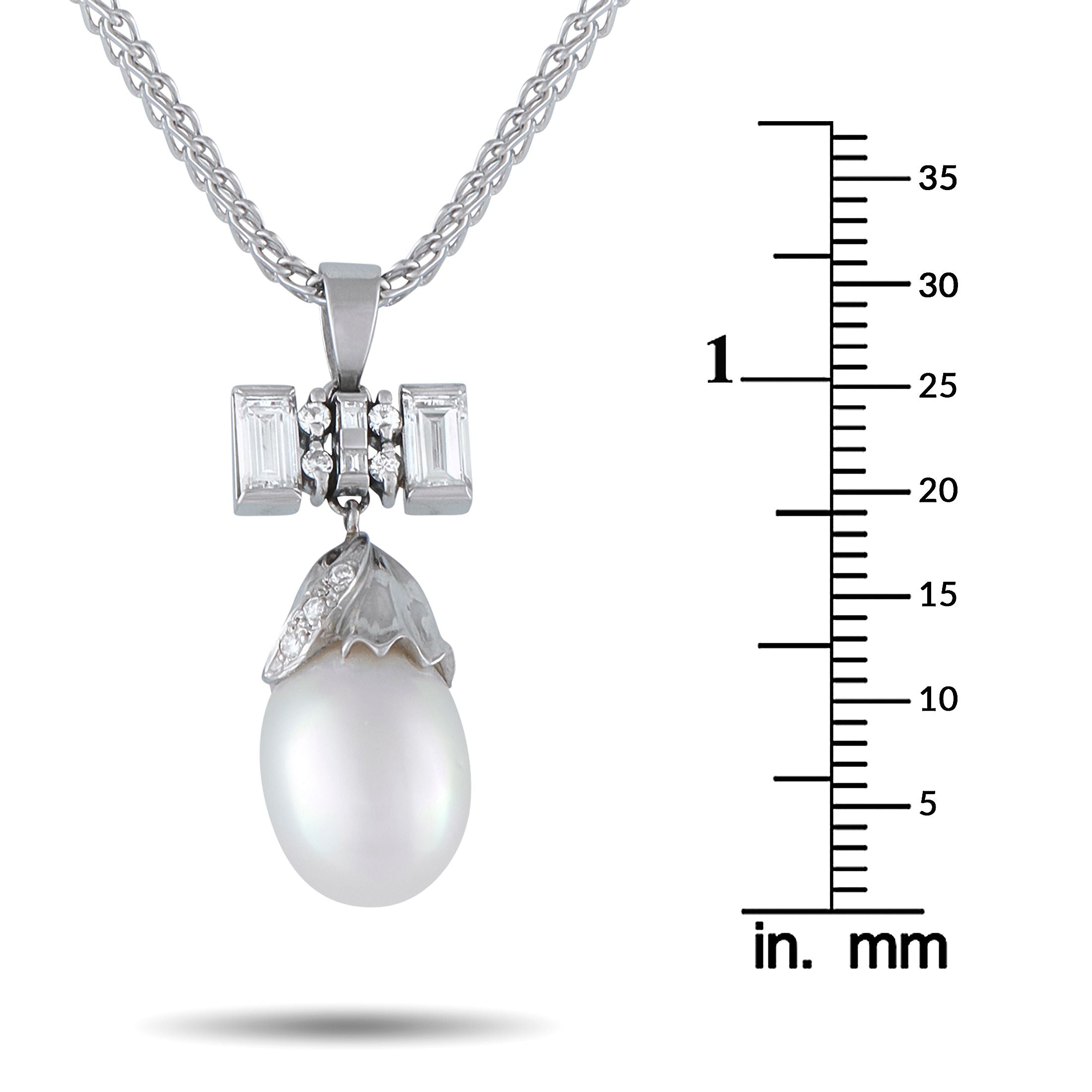 Exclusive Platinum 0.85ct Diamond and Pearl Pendant Necklace