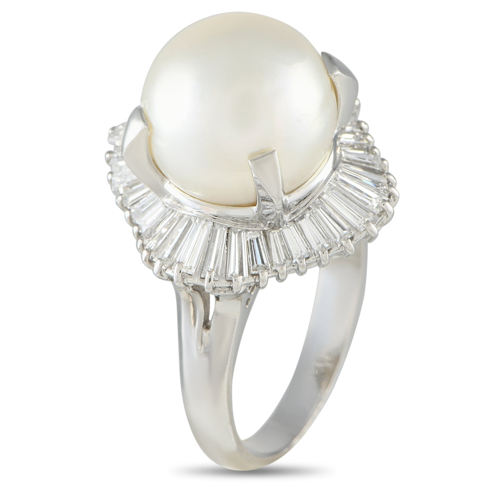 Platinum 1.69ct Diamond and Pearl Ring