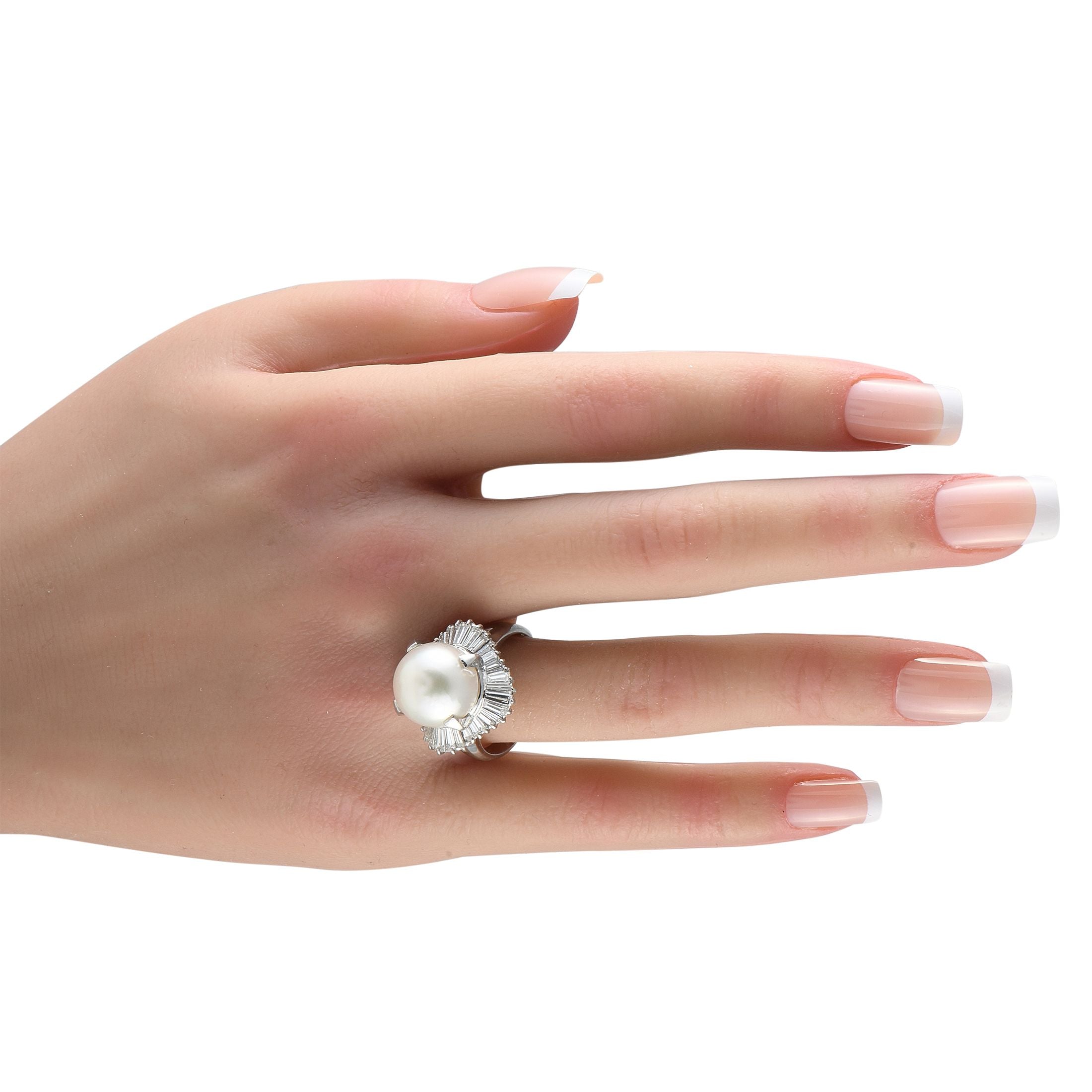 Exclusive Platinum 1.69ct Diamond and Pearl Ring