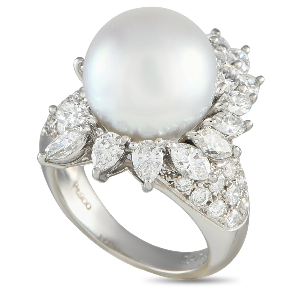 Exclusive Platinum 2.47ct Diamond and Pearl Ring