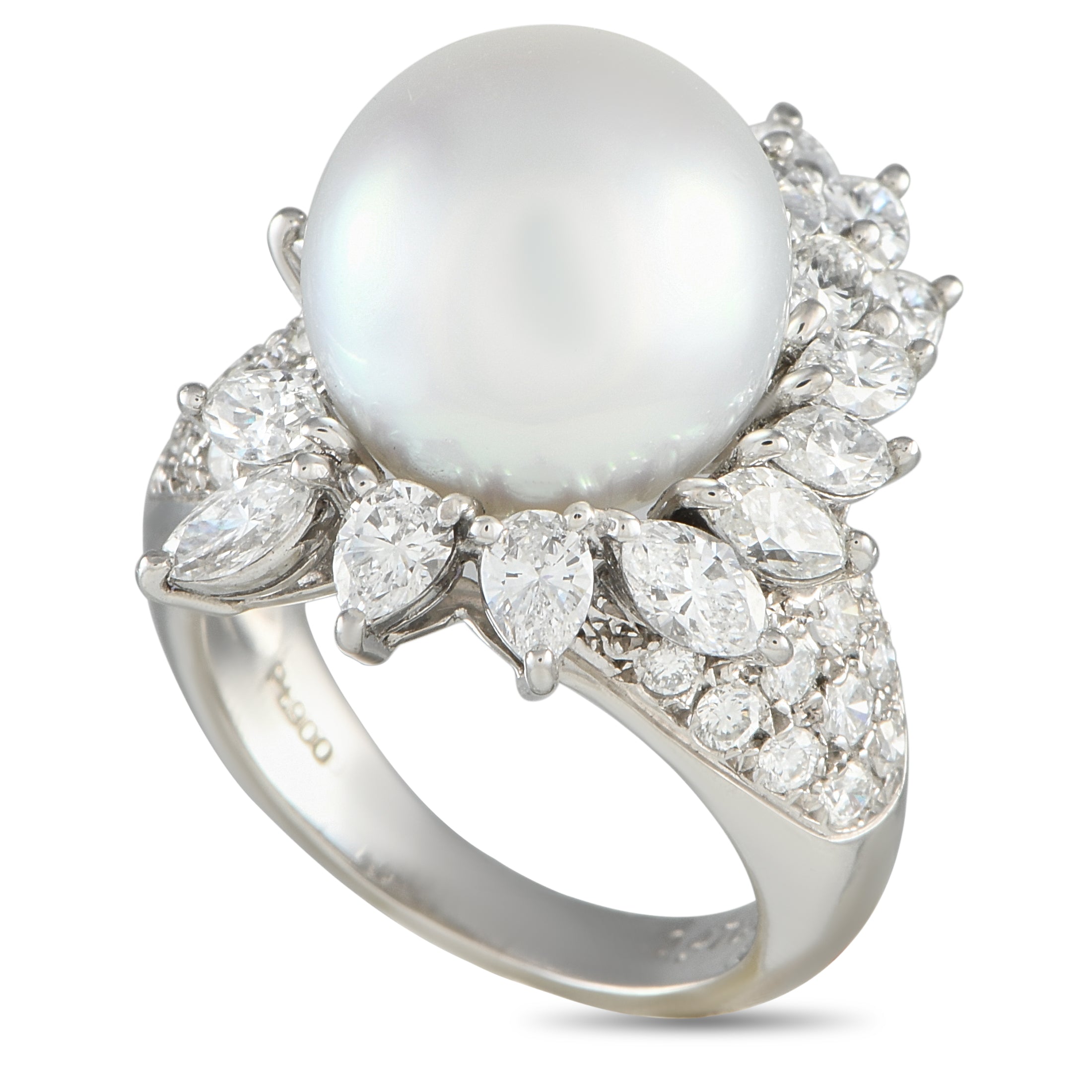 Exclusive Platinum 2.47ct Diamond and Pearl Ring