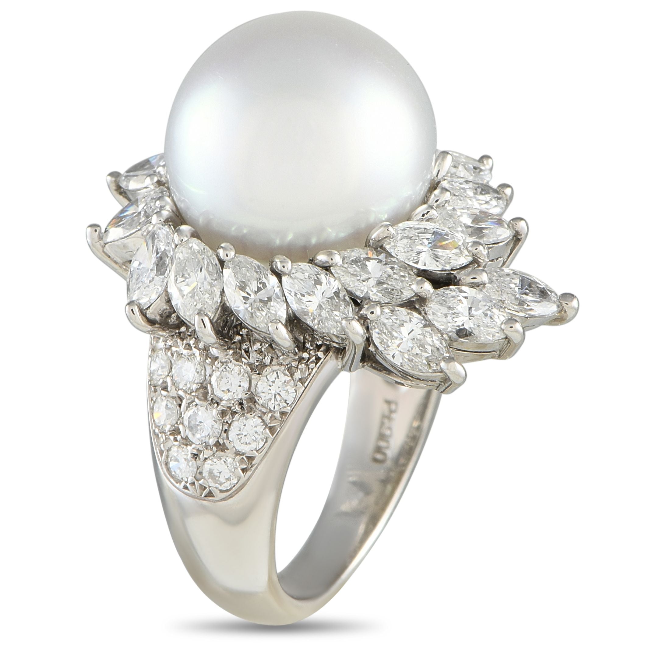Exclusive Platinum 2.47ct Diamond and Pearl Ring