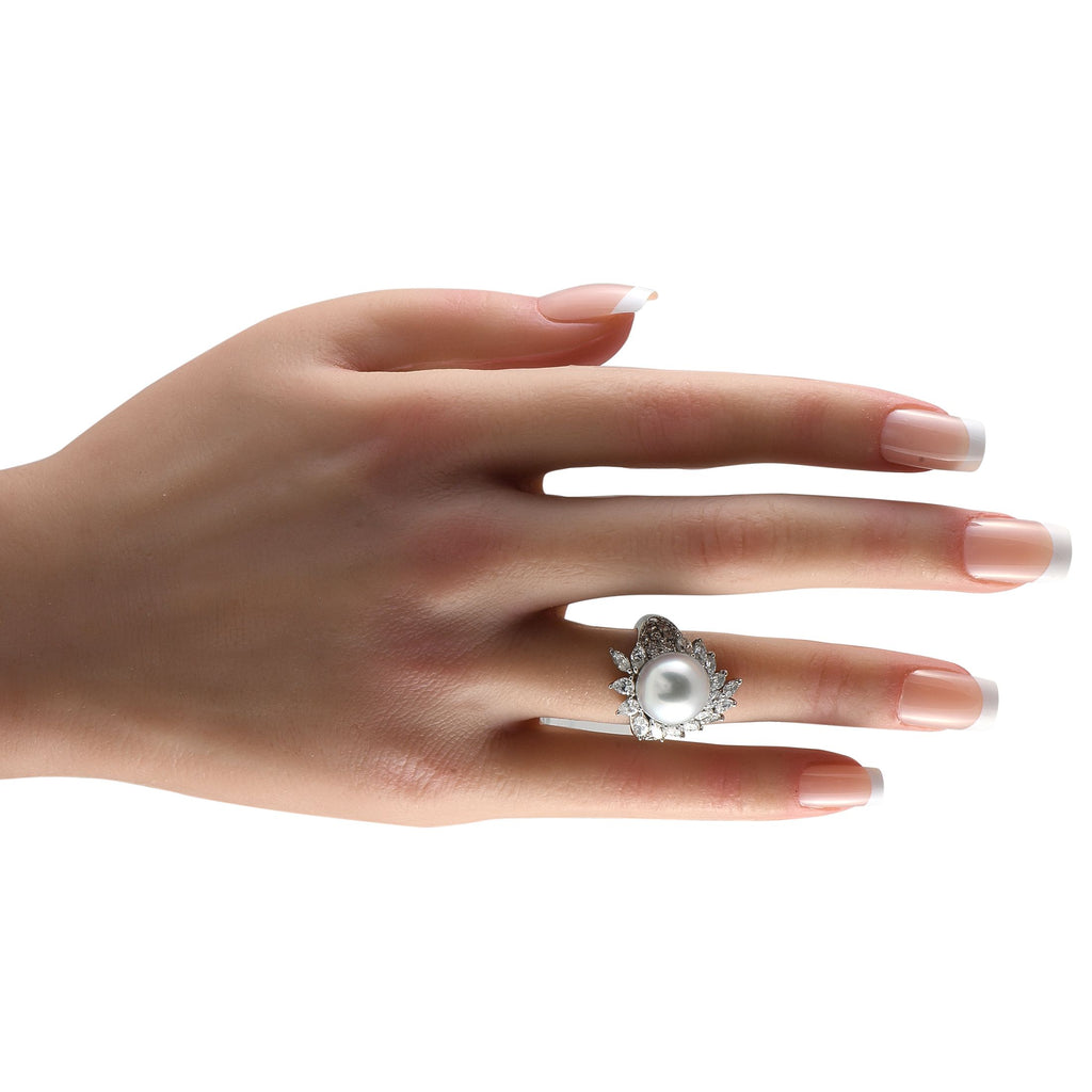 Exclusive Platinum 2.47ct Diamond and Pearl Ring