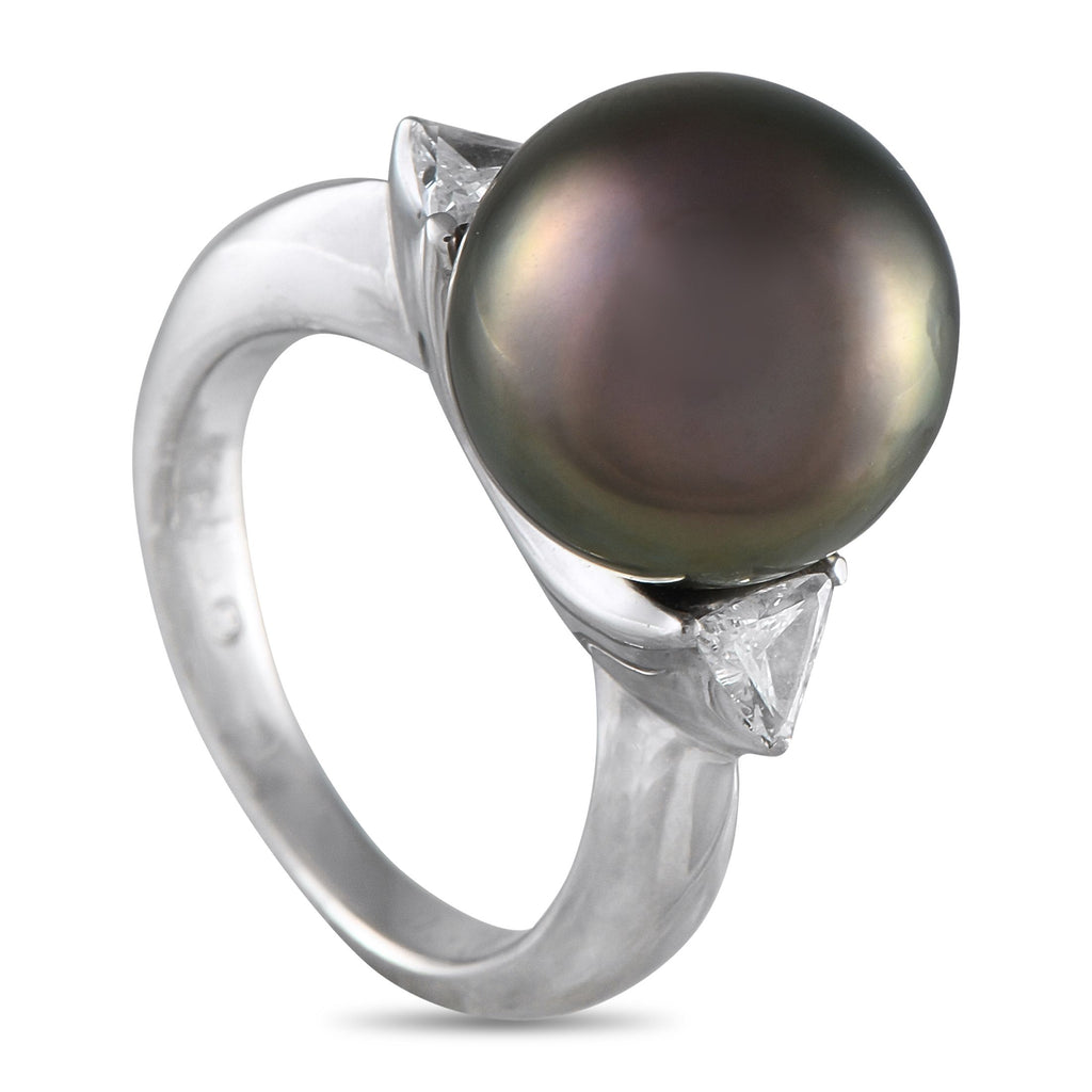 Exclusive Platinum 0.24ct Diamond and Pearl Ring MRF03-051425 – A dark-hued 11