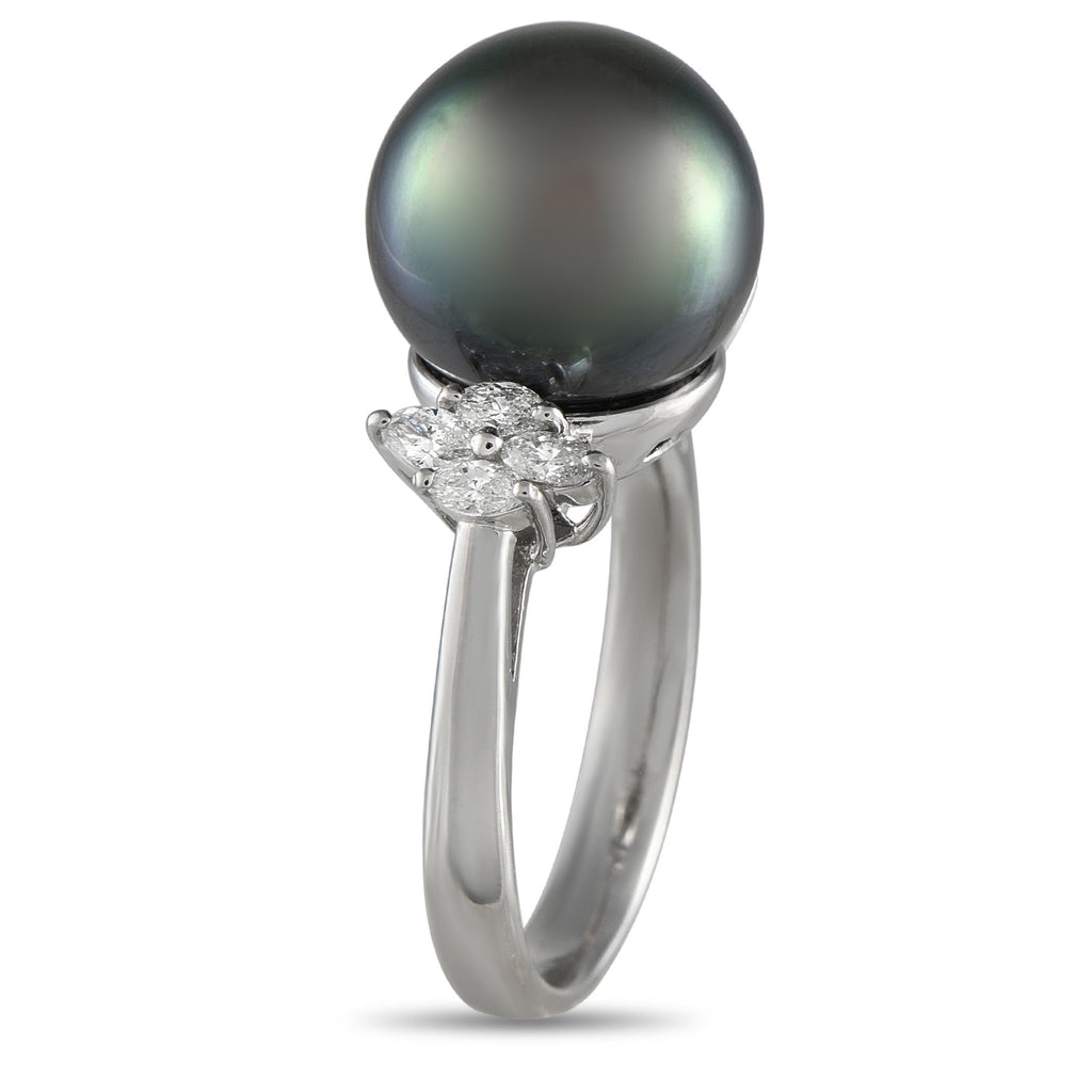 Exclusive Platinum 0.38ct Diamond and Pearl Ring