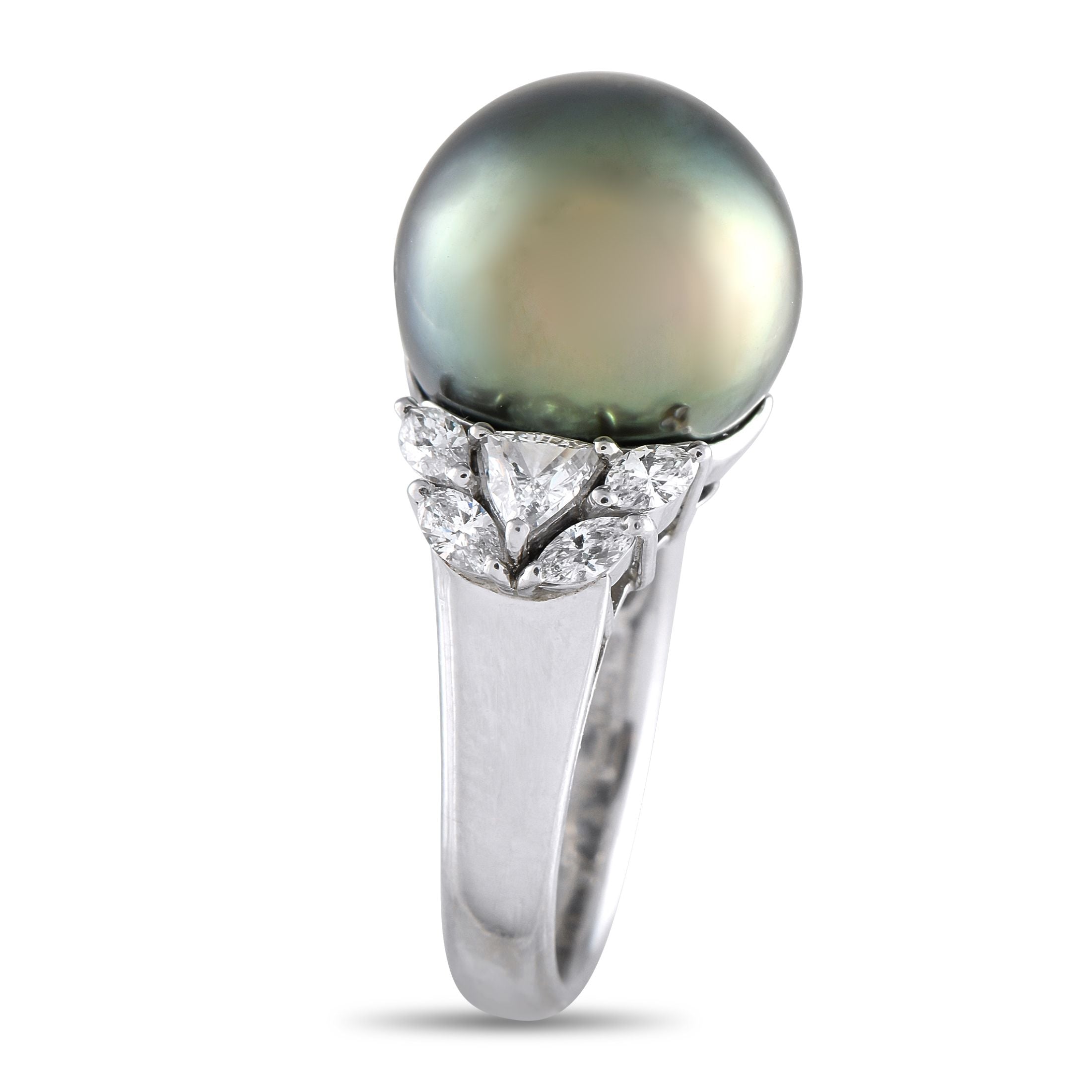 Exclusive Platinum 0.92ct Diamond and Pearl Ring
