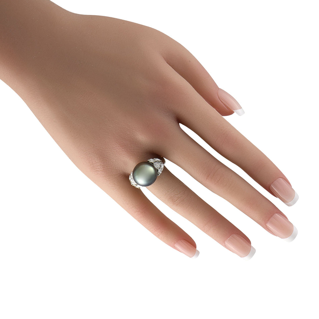 Exclusive Platinum 0.92ct Diamond and Pearl Ring