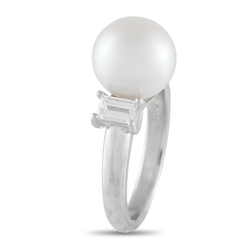 Exclusive Platinum 0.53ct Diamond and Pearl Ring