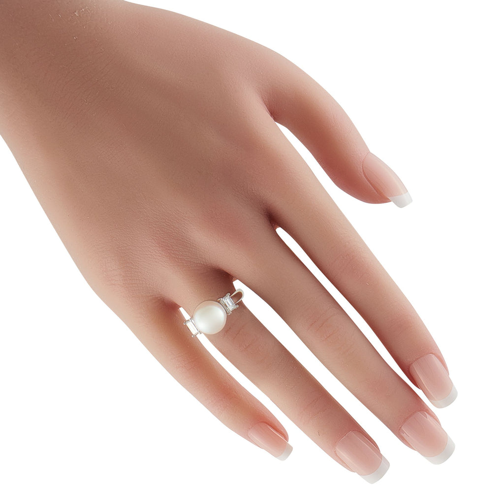 Exclusive Platinum 0.53ct Diamond and Pearl Ring
