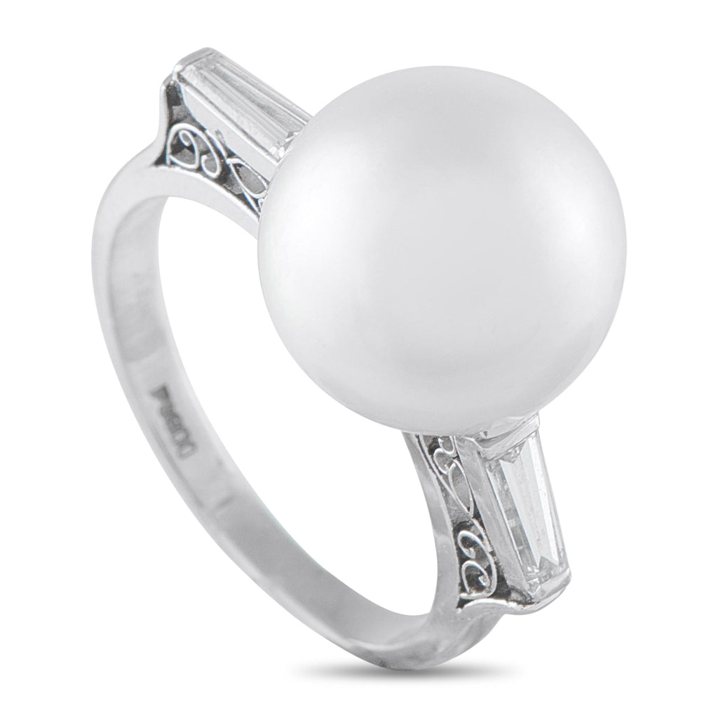 Exclusive Platinum 0.41ct Diamond and Pearl Ring - Luminous and impossible to overlook. Rising 17mm above the finger, this Exclusive  ring lets its 12.5mm pearl take center sta