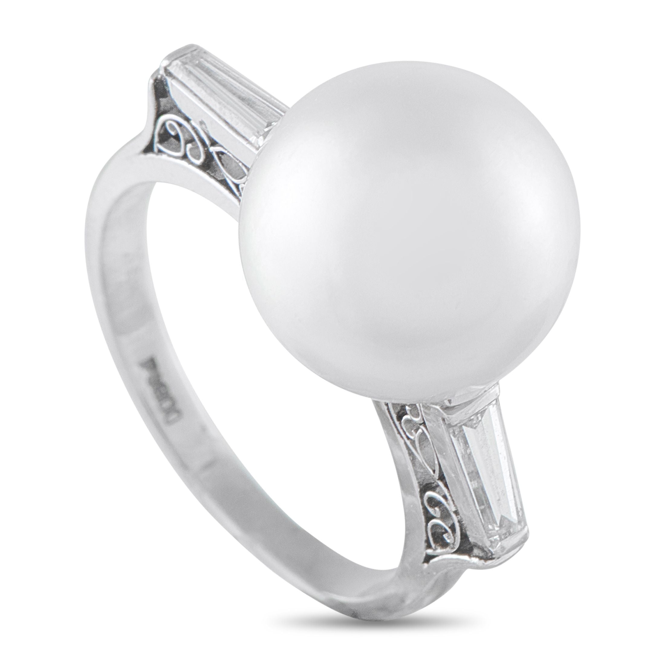Exclusive Platinum 0.41ct Diamond and Pearl Ring - Luminous and impossible to overlook. Rising 17mm above the finger, this Exclusive  ring lets its 12.5mm pearl take center sta