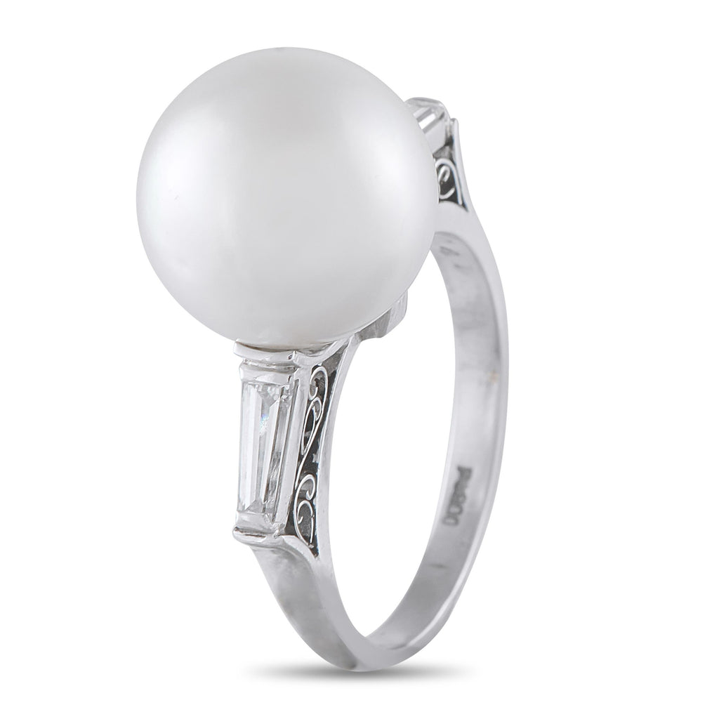 Exclusive Platinum 0.41ct Diamond and Pearl Ring