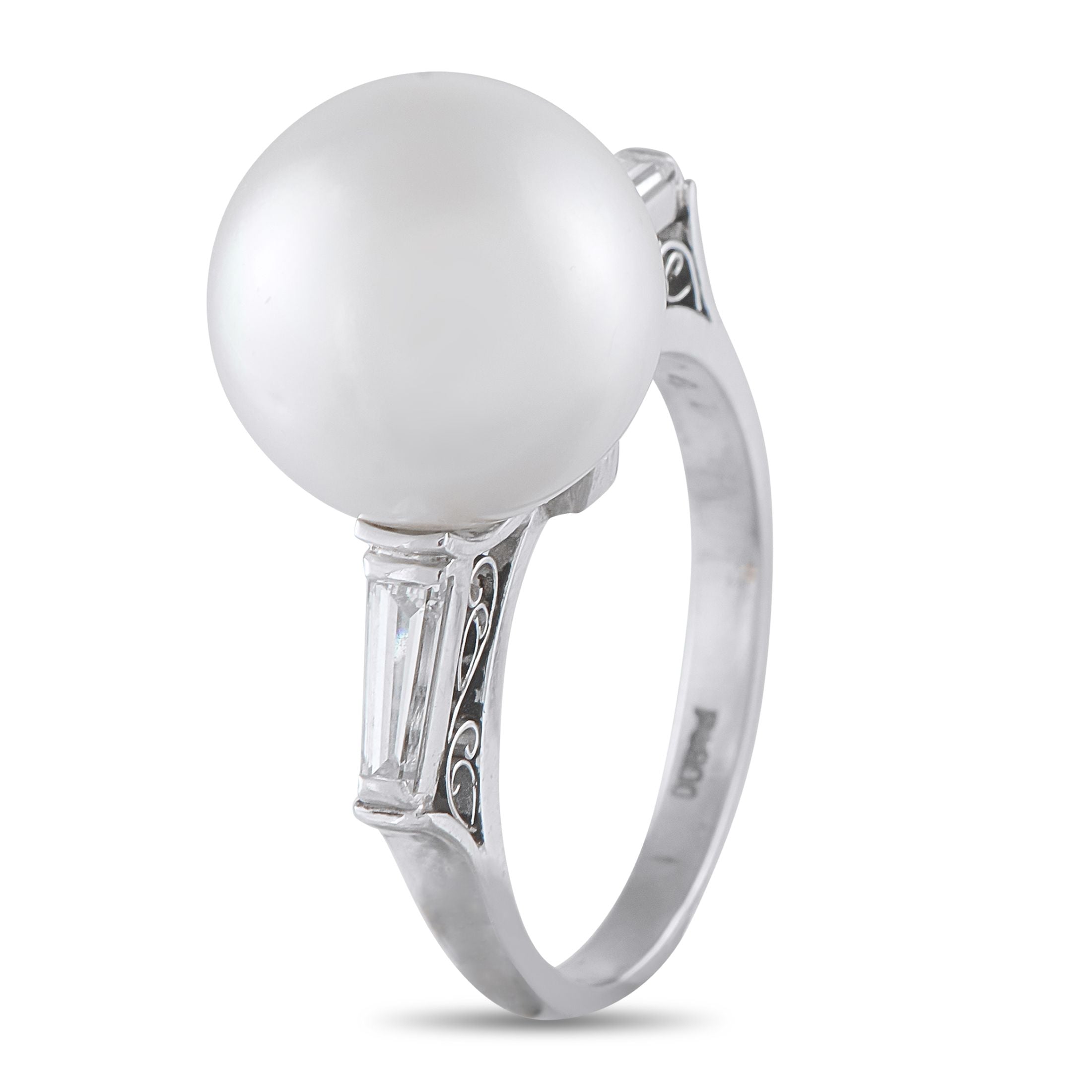 Exclusive Platinum 0.41ct Diamond and Pearl Ring