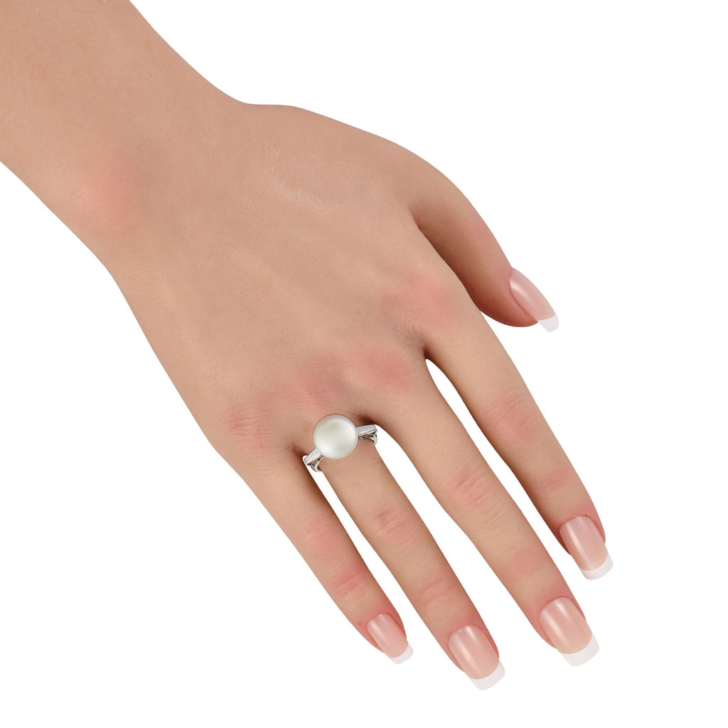 Exclusive Platinum 0.41ct Diamond and Pearl Ring