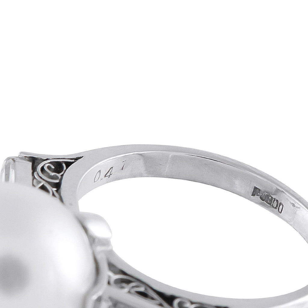 Exclusive Platinum 0.41ct Diamond and Pearl Ring