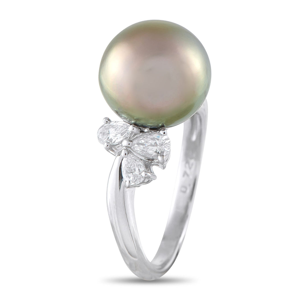 Exclusive Platinum 0.72ct Diamond and Black Pearl Ring