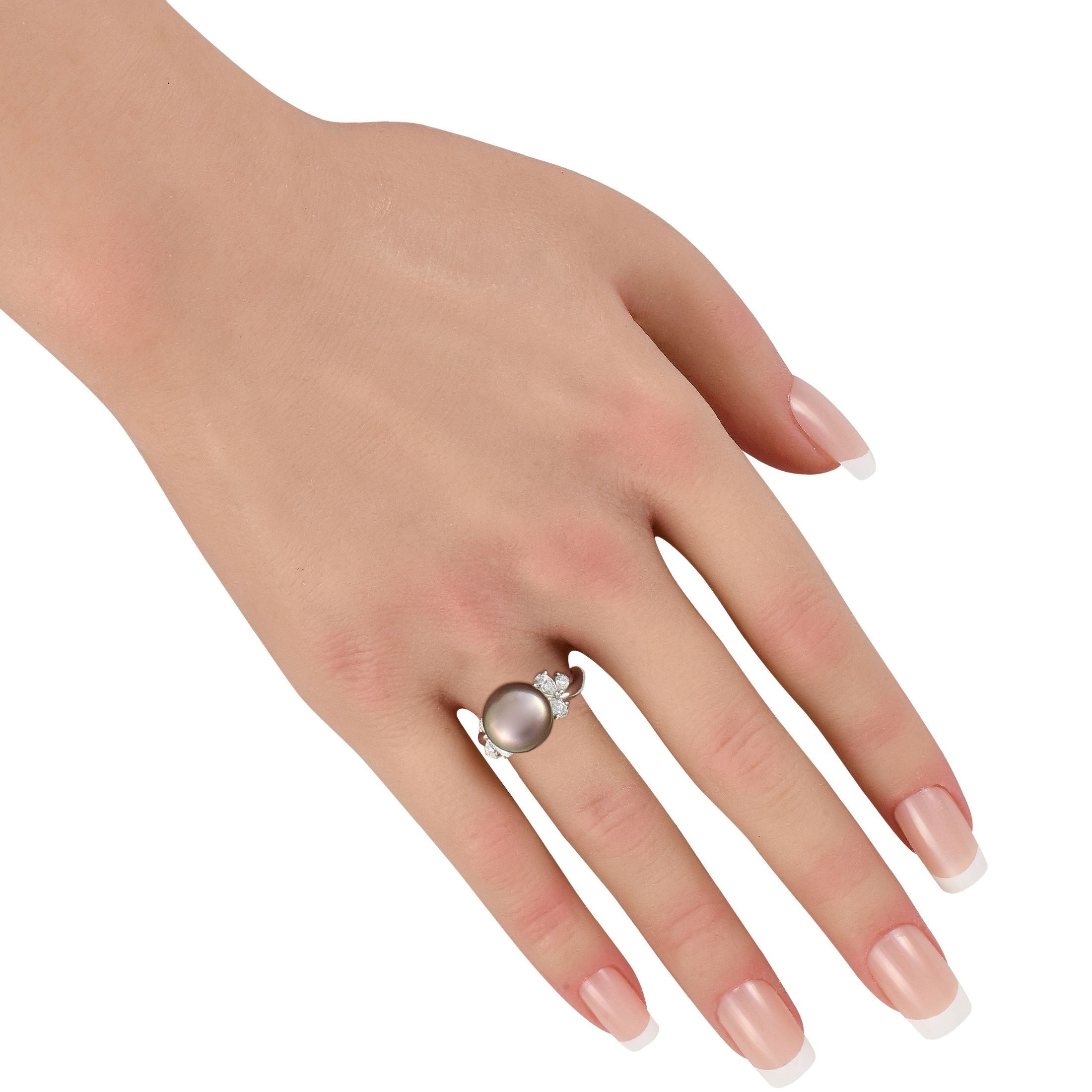 Exclusive Platinum 0.72ct Diamond and Black Pearl Ring