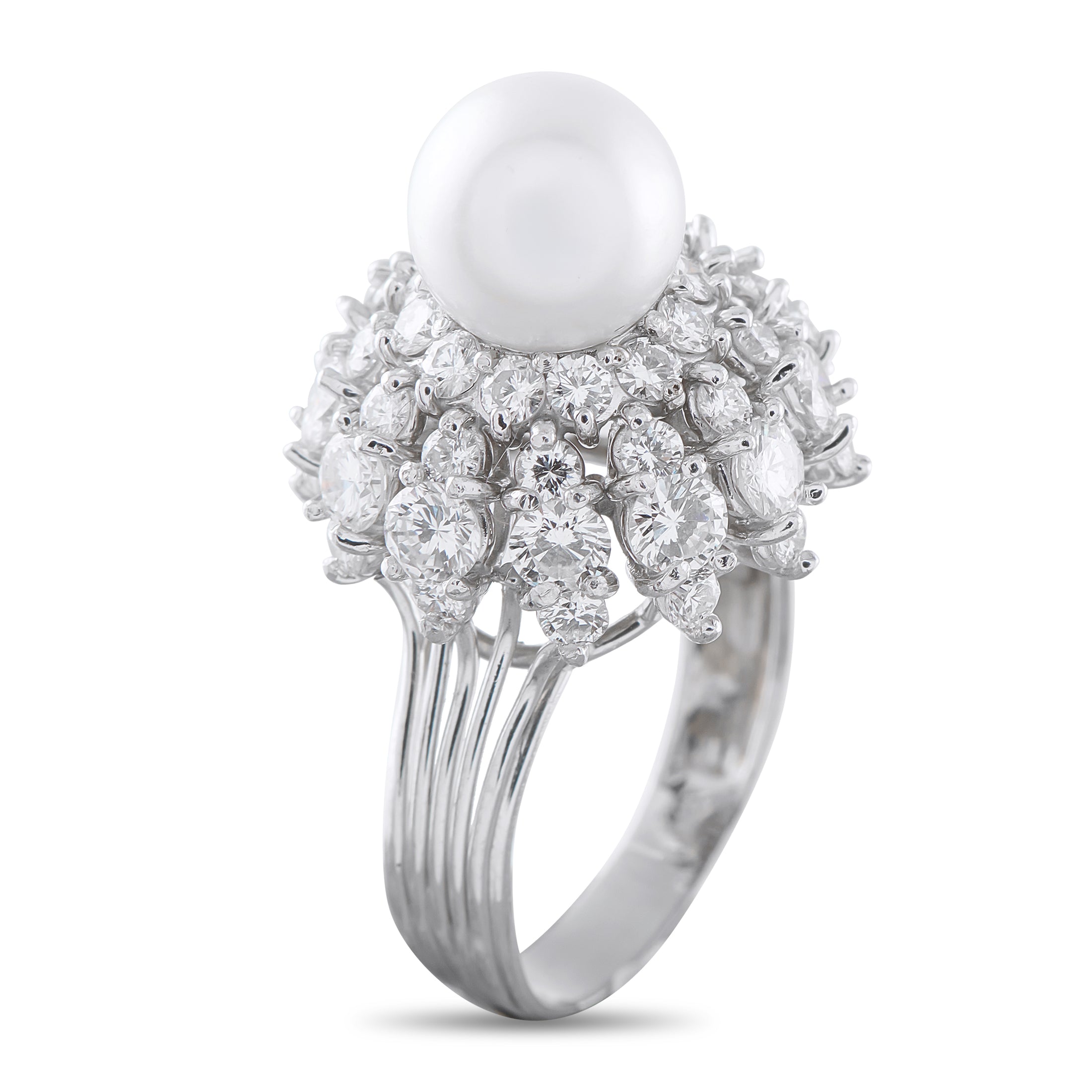 Platinum 2.76ct Diamond and Pearl Ring