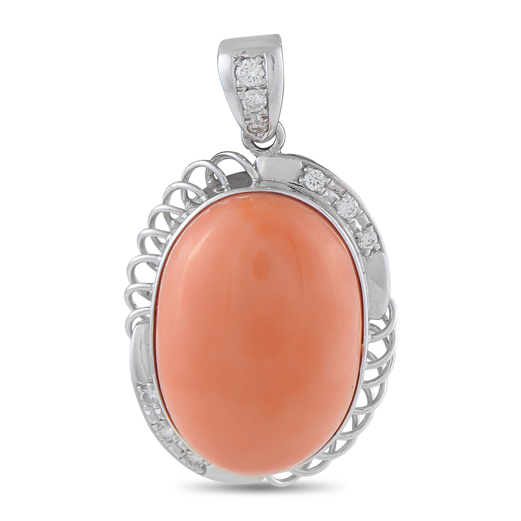 Exclusive  Platinum 0.35ct Diamond and Coral Pendant