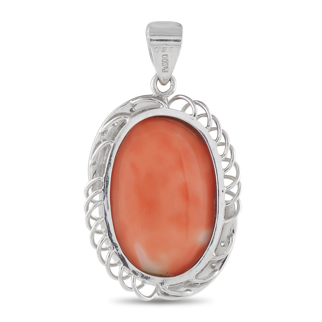 Platinum 0.35ct Diamond and Coral Pendant