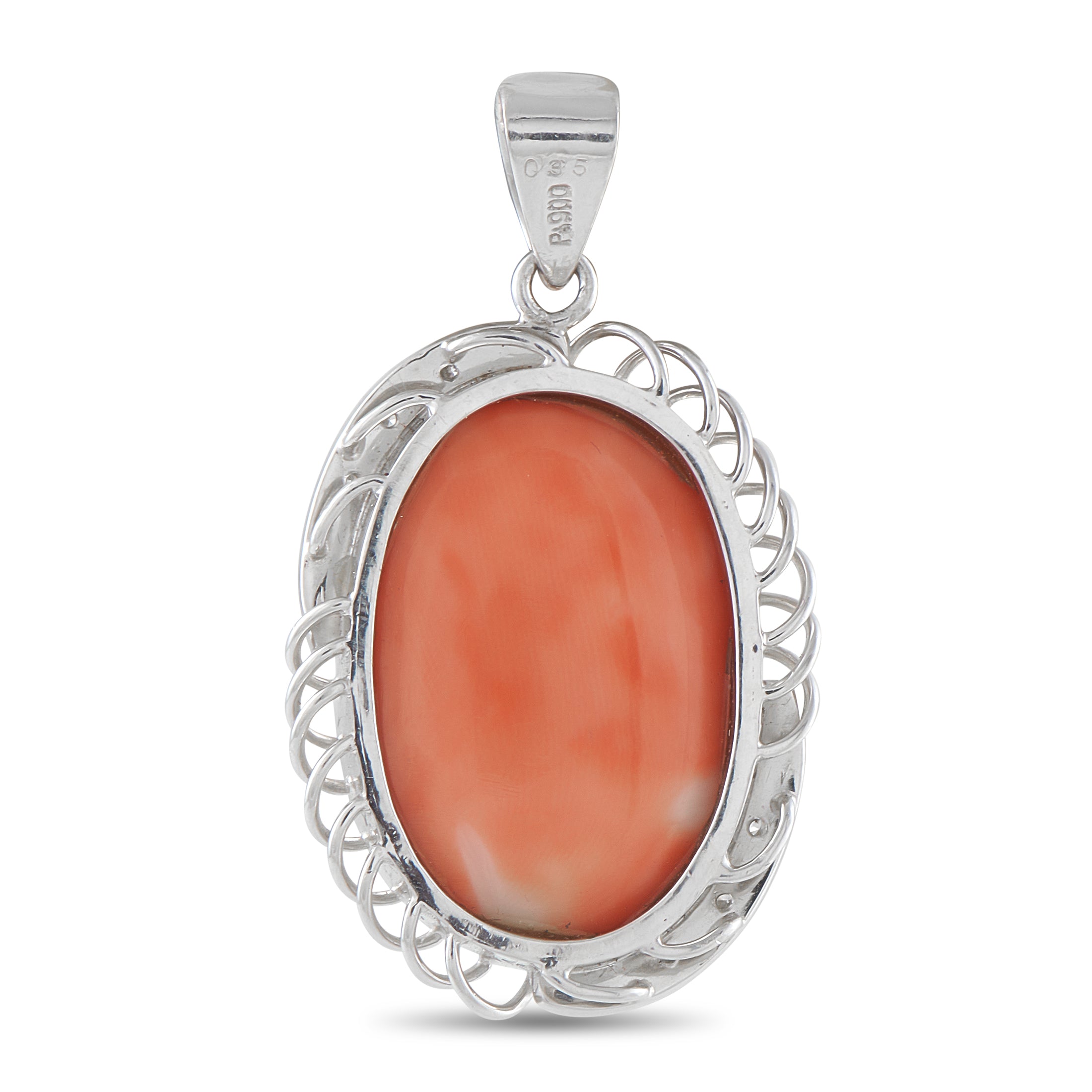 Platinum 0.35ct Diamond and Coral Pendant