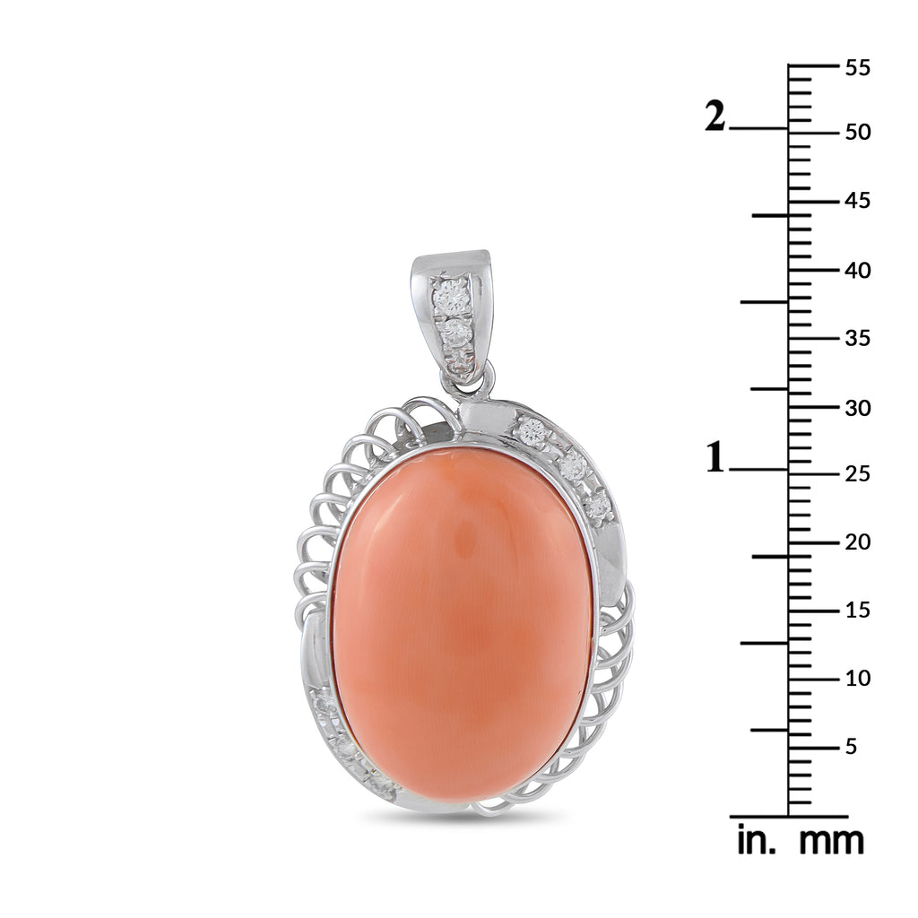 Platinum 0.35ct Diamond and Coral Pendant