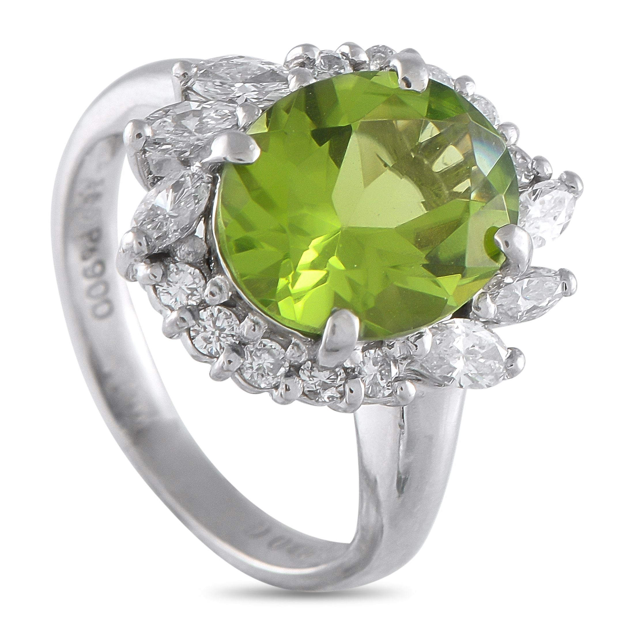 Exclusive Platinum 0.60ct Diamond and Peridot Ring MF05-073125 – Set in platinum, this Exclusive  ring boasts a vivid 3