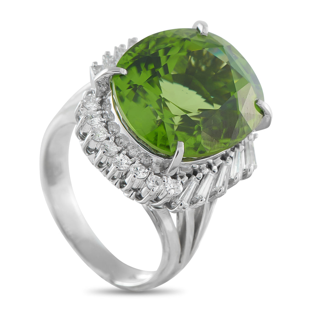 Platinum 0.78ct Diamond and Peridot Ring