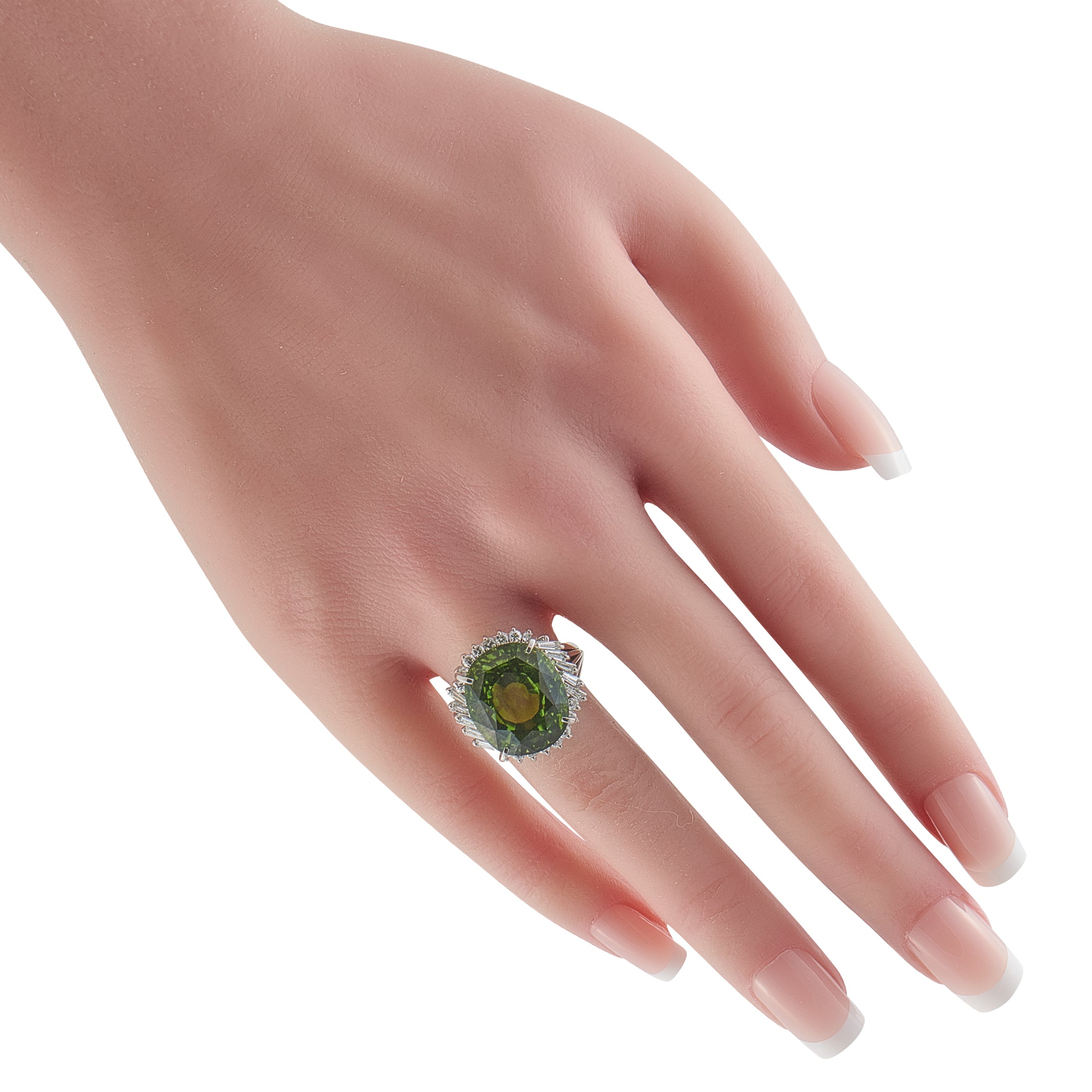Platinum 0.78ct Diamond and Peridot Ring