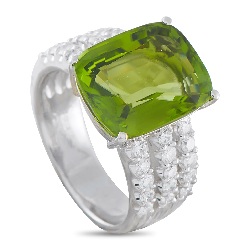Platinum 0.91ct Diamond and Peridot Ring