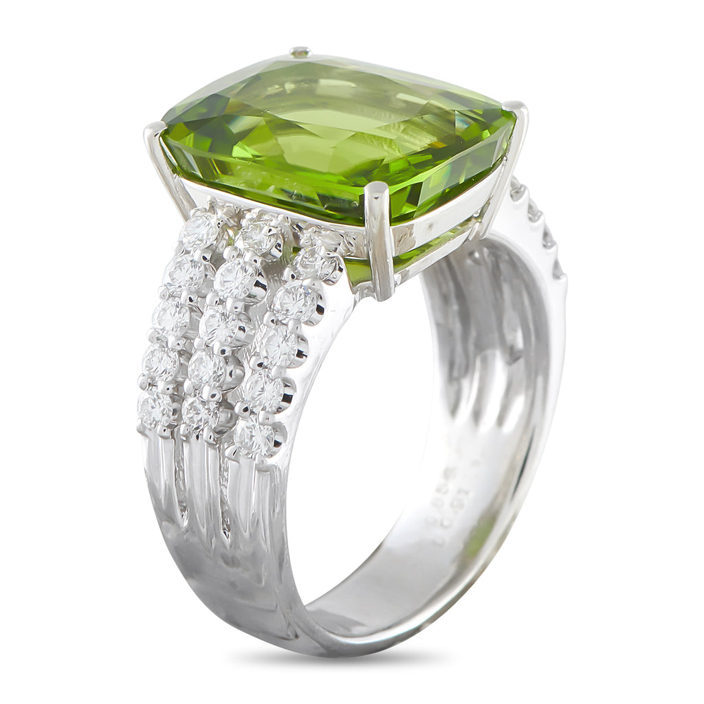 Platinum 0.91ct Diamond and Peridot Ring