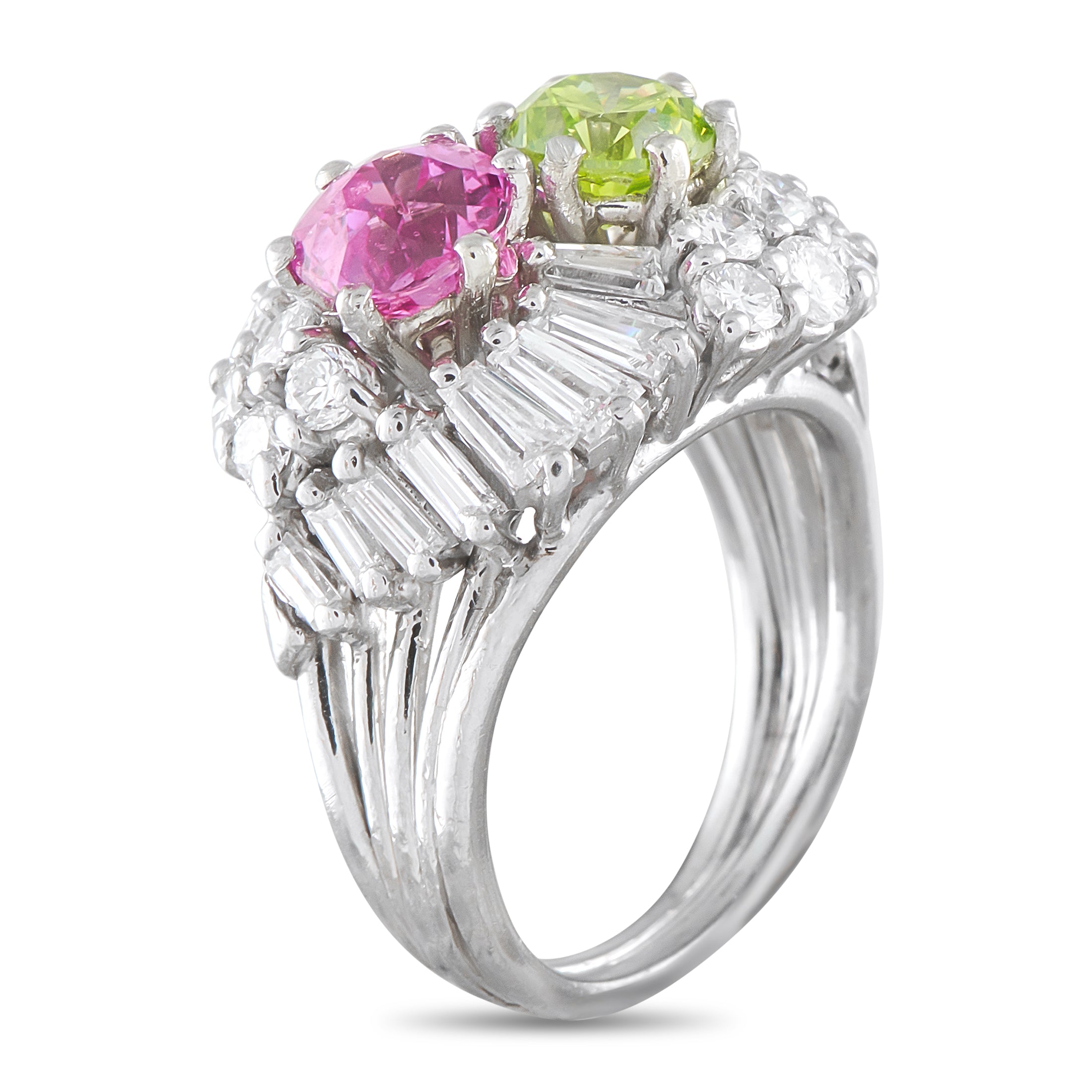 Platinum 2.15ct Diamond and Pink Sapphire Ring