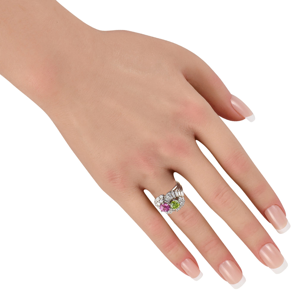 Platinum 2.15ct Diamond and Pink Sapphire Ring
