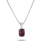 Exclusive Platinum 0.80ct Diamond and Rhodolite Garnet Pendant Necklace MF46-101525 – On this exquisite necklace, a 14