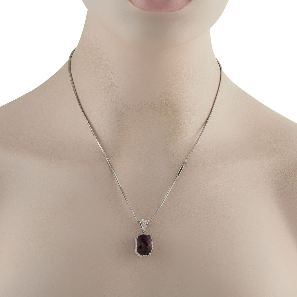 Exclusive Platinum 0.80ct Diamond and Rhodolite Garnet Pendant Necklace