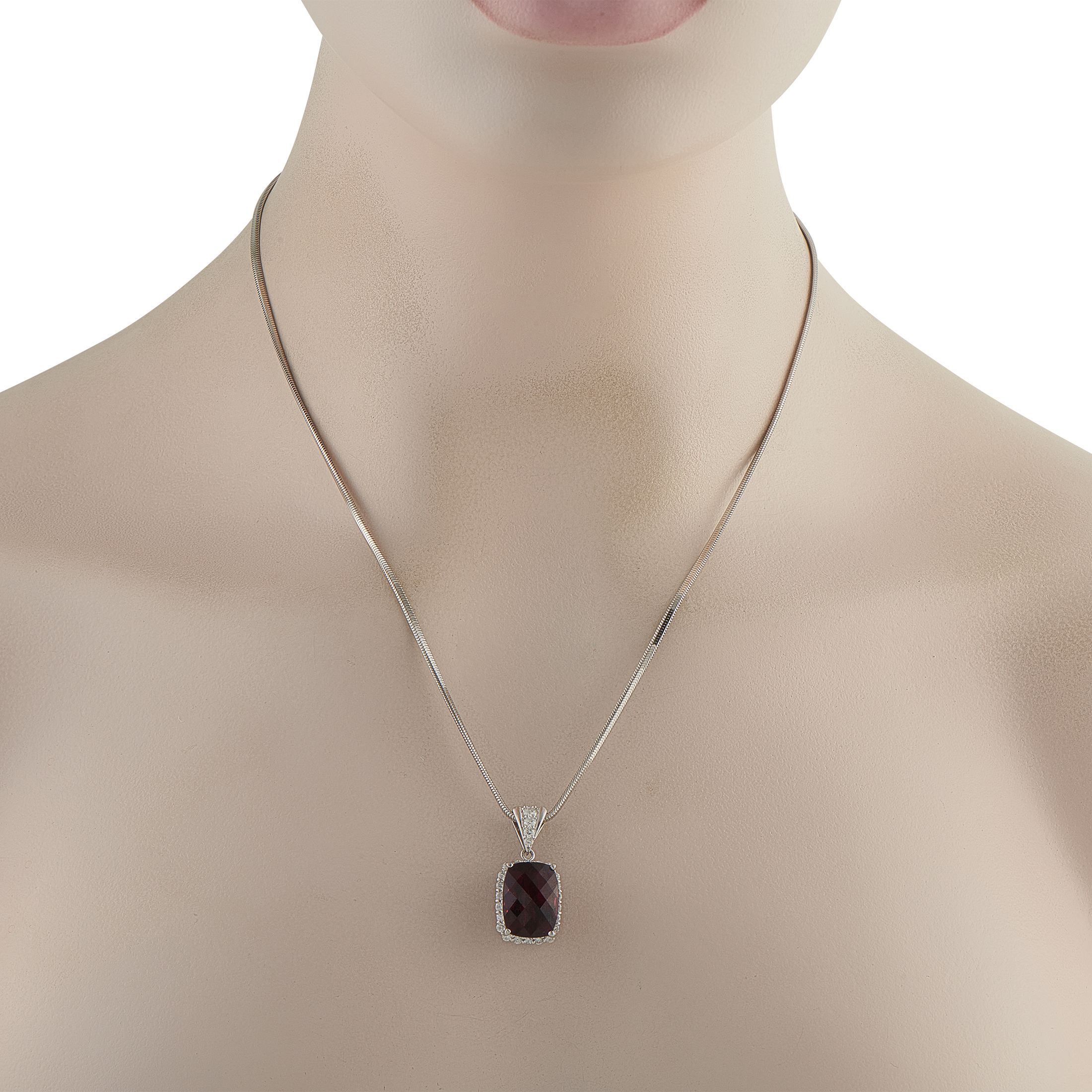 Exclusive Platinum 0.80ct Diamond and Rhodolite Garnet Pendant Necklace