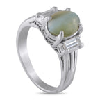 Platinum 0.58ct Diamond and Cats Eye Ring