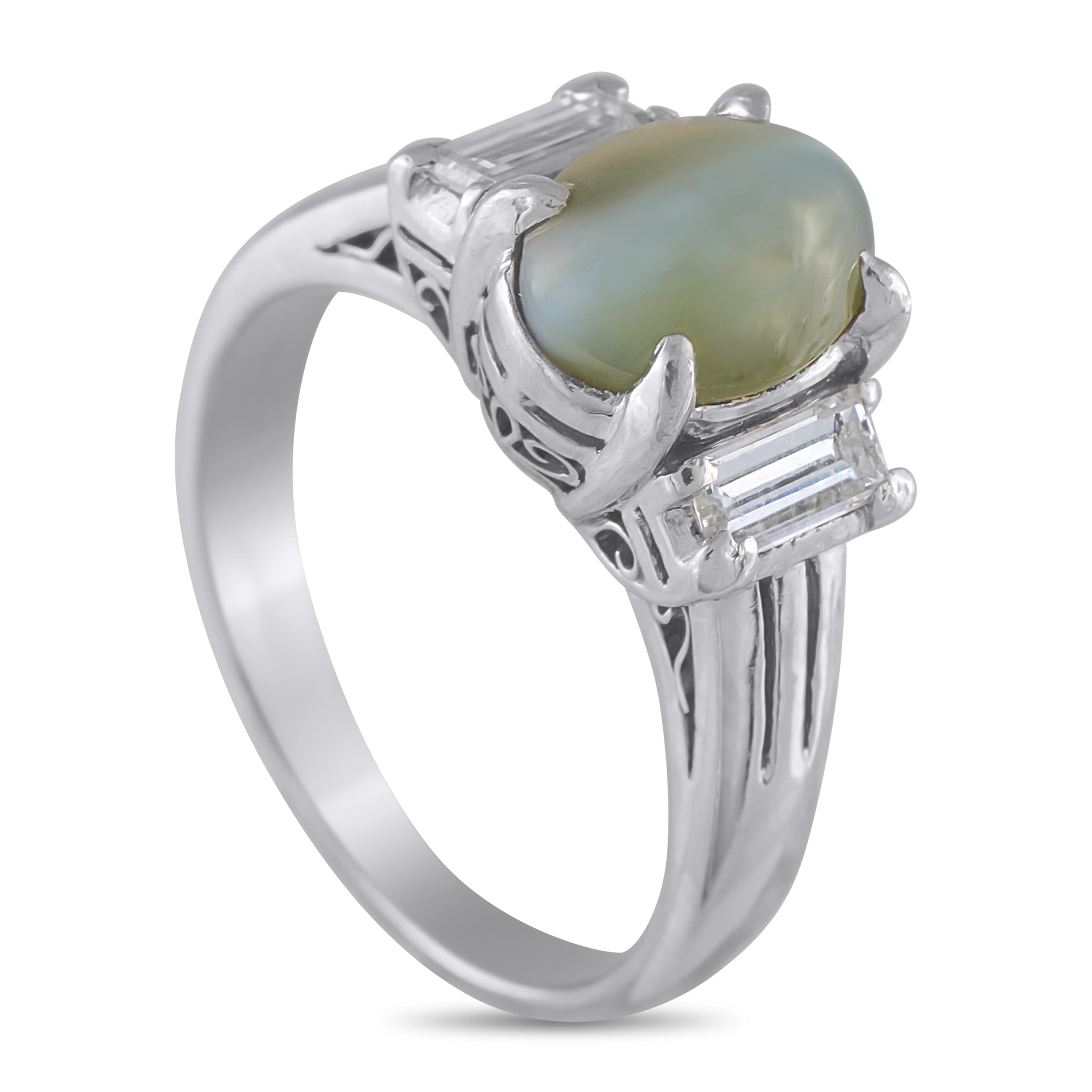 Platinum 0.58ct Diamond and Cats Eye Ring