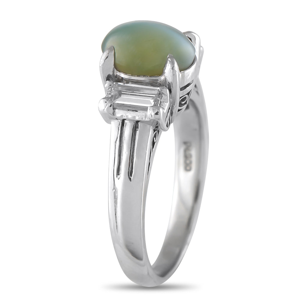 Platinum 0.58ct Diamond and Cats Eye Ring