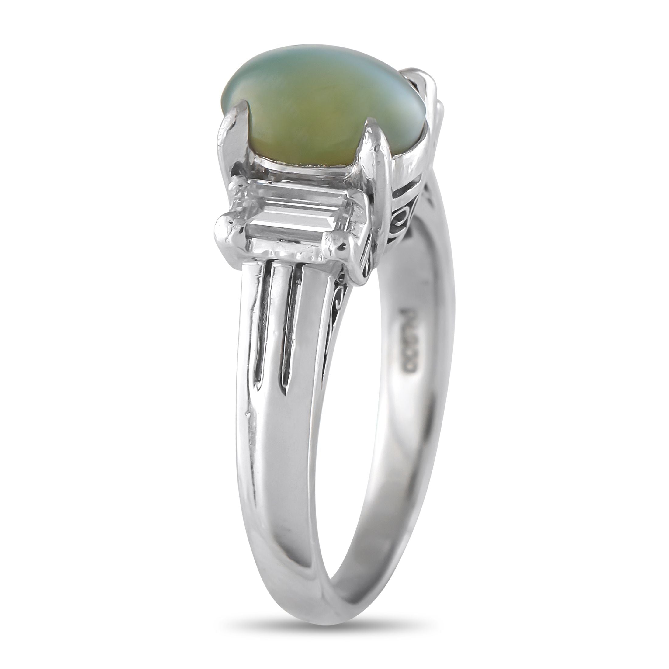 Exclusive Platinum 0.58ct Diamond and Cats Eye Ring