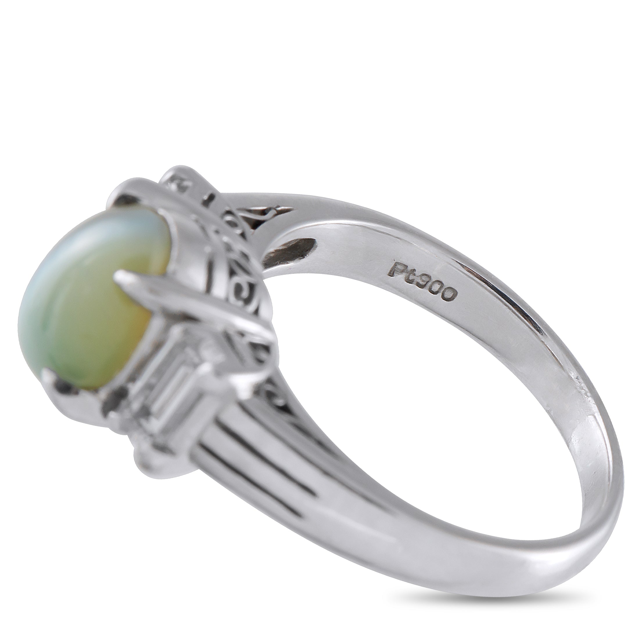 Platinum 0.58ct Diamond and Cats Eye Ring