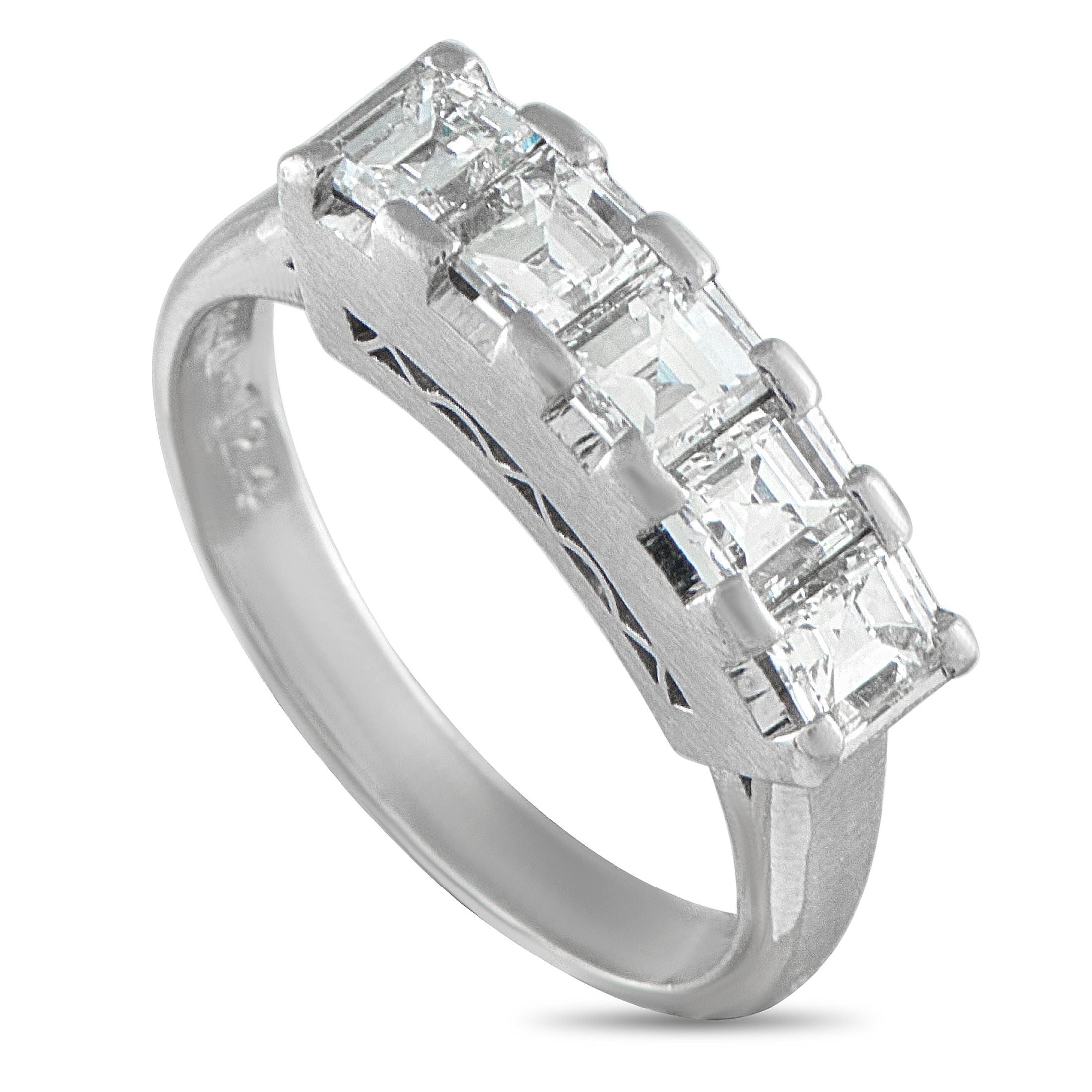 Exclusive Platinum 1.24ct Diamond Ring - This sophisticated ring exudes old fashioned elegance. Square-cut Diamonds with a total weight of 1.24 carats allow this ring