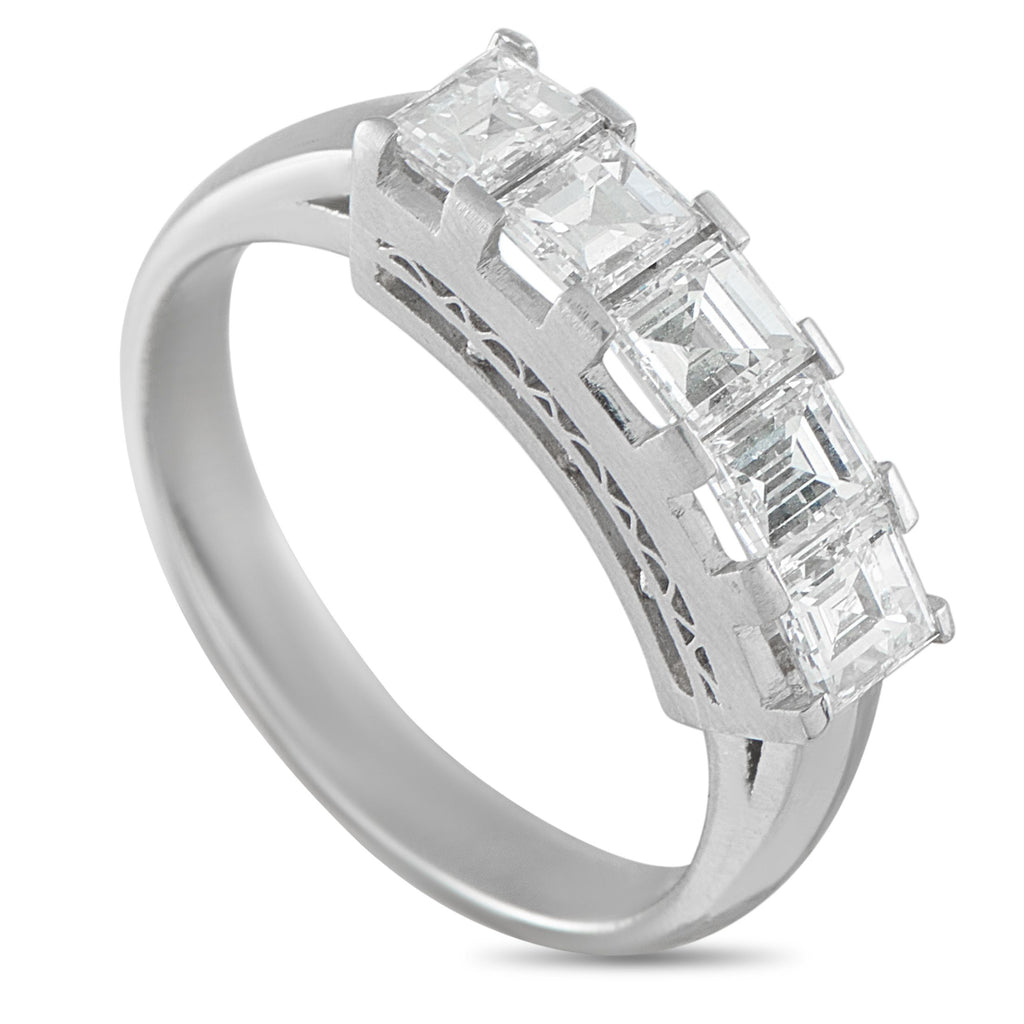 Exclusive Platinum 1.20ct Diamond Ring - A series of square-cut Diamonds with a total weight of 1.20 carats shine brightly from their place within this ring’s detaile