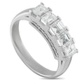 Platinum baguette diamond ring with prong-set rectangular stones