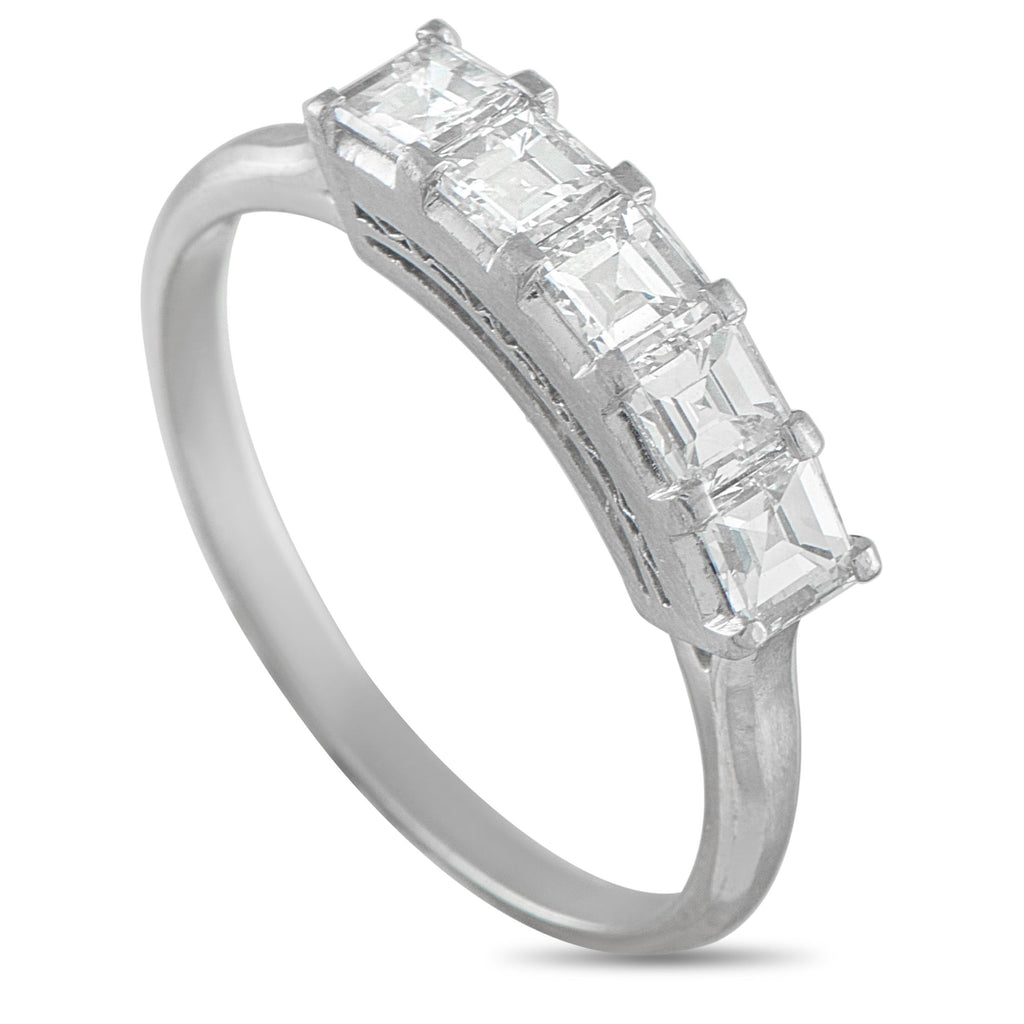 Exclusive Platinum 1.15ct Diamond Ring - A delicate Platinum setting beautifully showcases a series of square-cut Diamonds totaling 1.15 carats on this impeccably cra