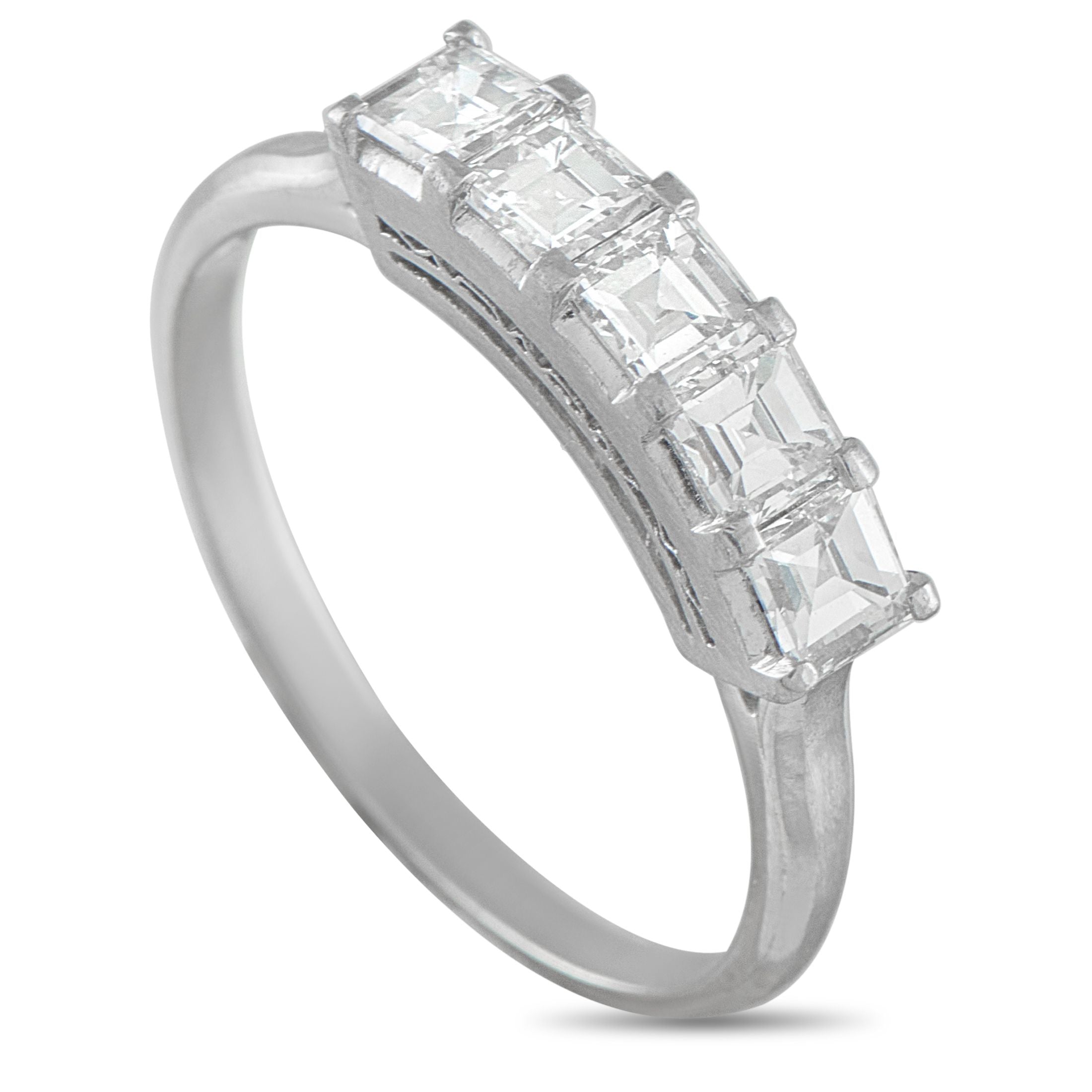 Exclusive Platinum 1.15ct Diamond Ring - A delicate Platinum setting beautifully showcases a series of square-cut Diamonds totaling 1.15 carats on this impeccably cra