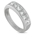 Platinum band ring with a row of square-cut diamonds along the top